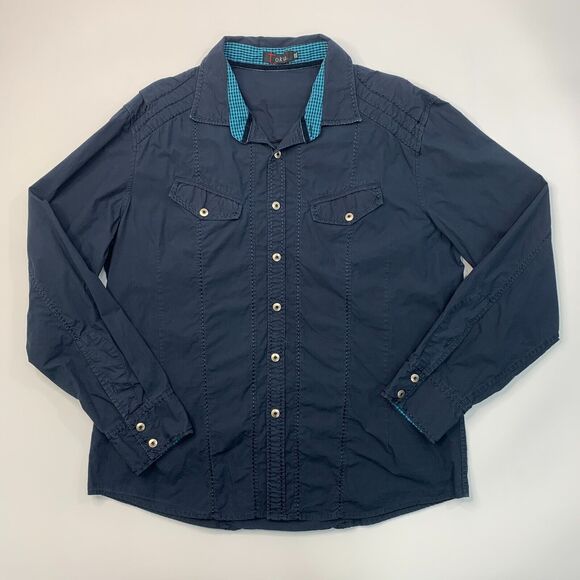 Toku Shirt Men XXL 2XL Navy Cotton Long Sleeve Button Up Dual Chest Flap Pockets - Picture 2 of 9